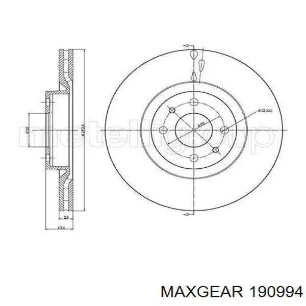 Диск переднього гальма Maxgear 190994 ціна, від 28.47 USD