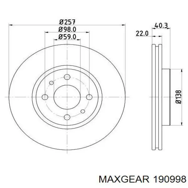 Диск гальмівний передній Maxgear 190998