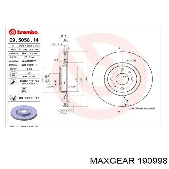 Диск переднього гальма Maxgear 190998 ціна, від 27.63 USD