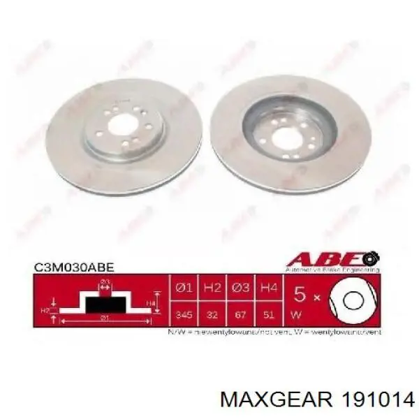 Диск переднього гальма Maxgear 191014 ціна, від 68.10 USD