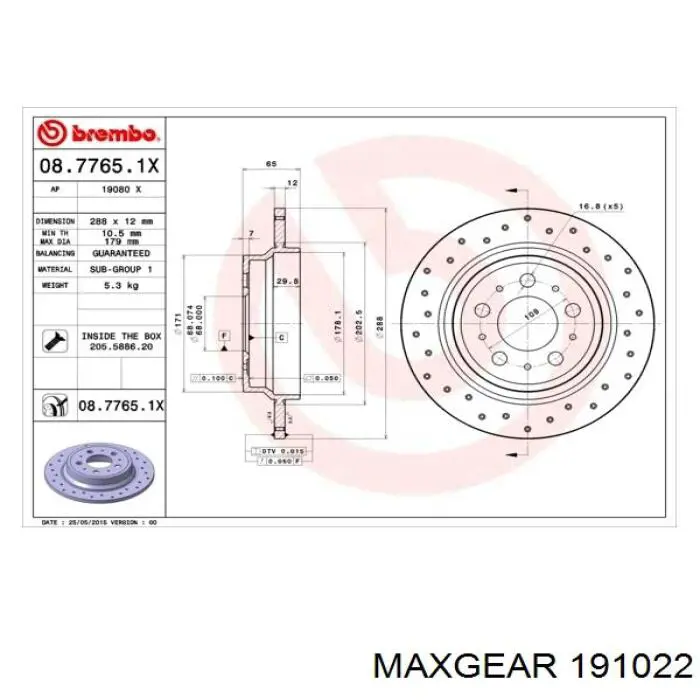 Купити 191022 Maxgear Диск заднього гальма