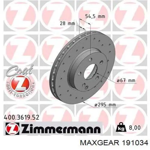 Купити 191034 Maxgear Ротор гальмівний