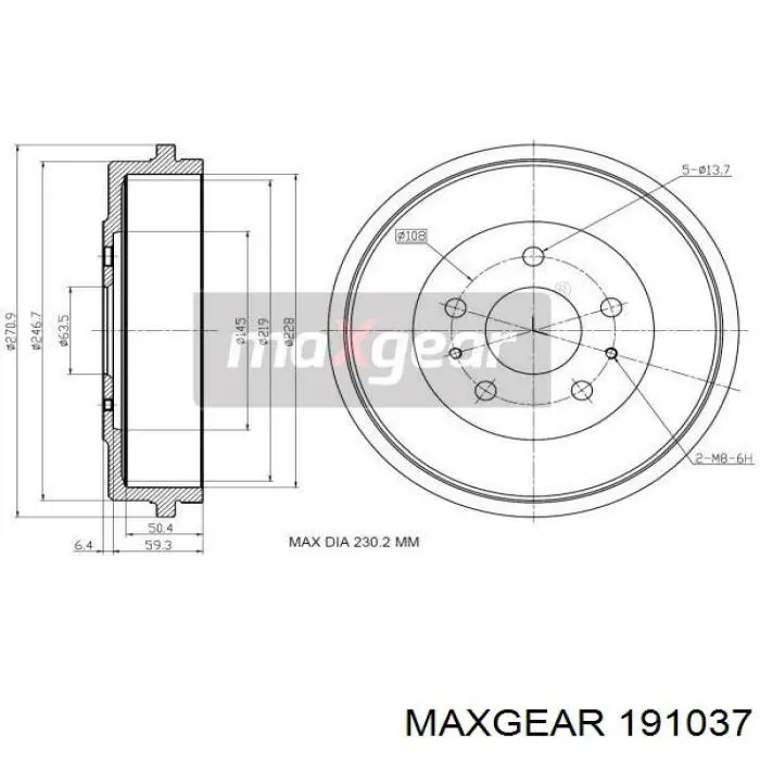 Барабан гальмівний задній 191037 Maxgear