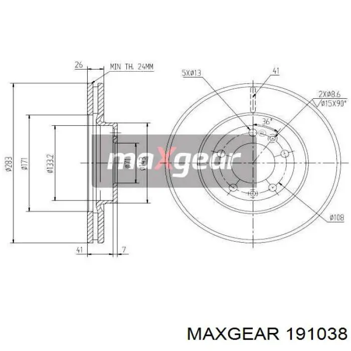 Диск переднього гальма Maxgear 191038 ціна, від 41.73 USD