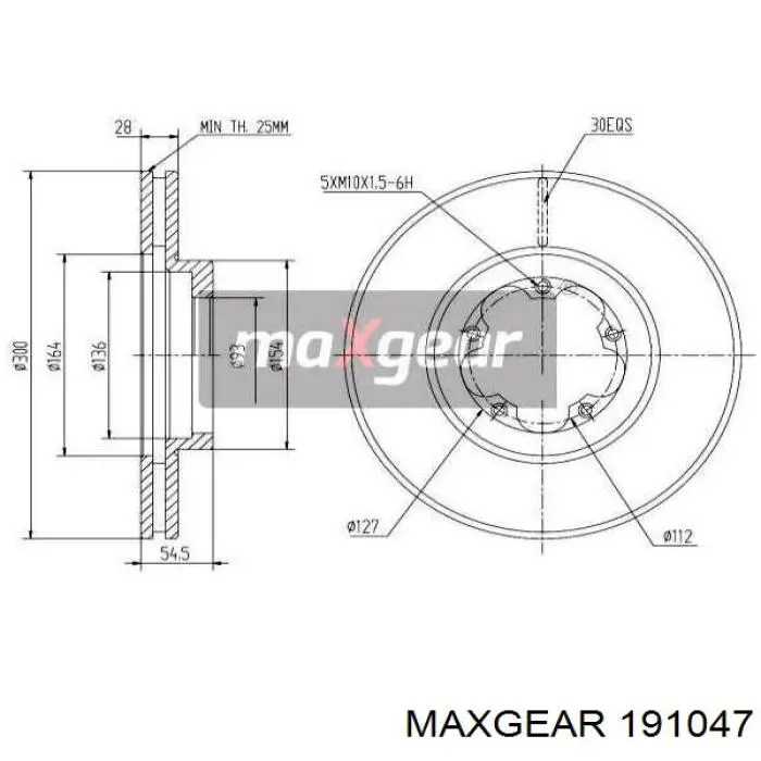 191047 Maxgear Гальмо дискове переднє