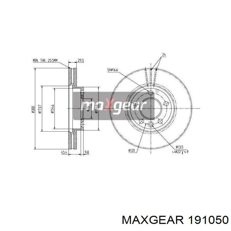 Диск гальмівний передній 191050 Maxgear