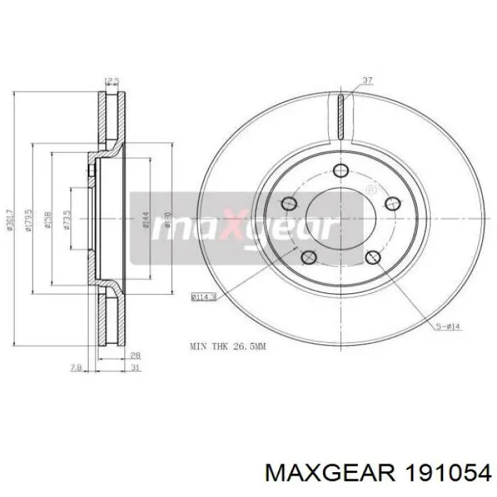 Диск гальмівний передній 191054 Maxgear