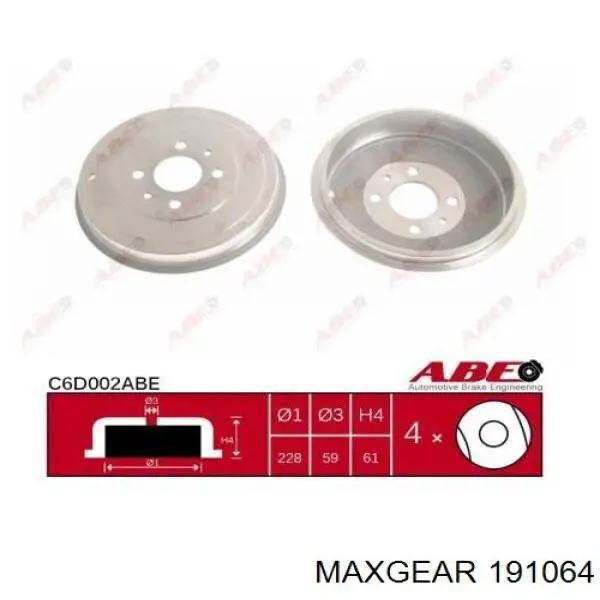 Барабан гальмівний задній 191064 Maxgear