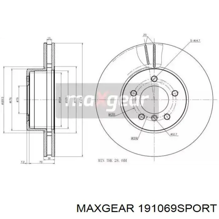 Диск переднього гальма Maxgear 191069SPORT ціна, від 69.68 USD