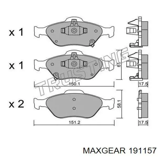 Купити 191157 Maxgear Колодки гальмівні передні, дискові