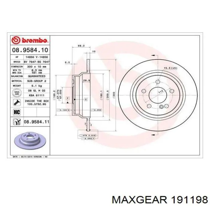 191198 Maxgear Дискові гальма