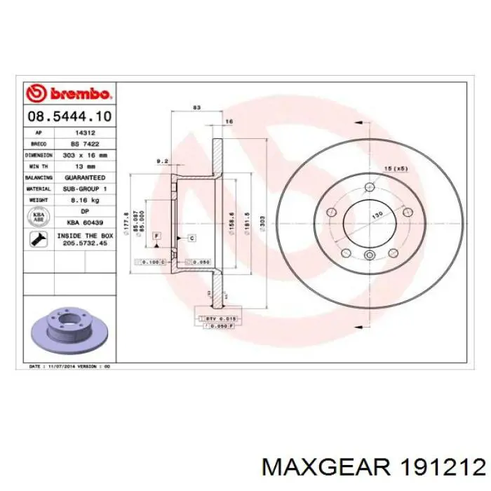 Диск переднього гальма Maxgear 191212 ціна, від 51.49 USD