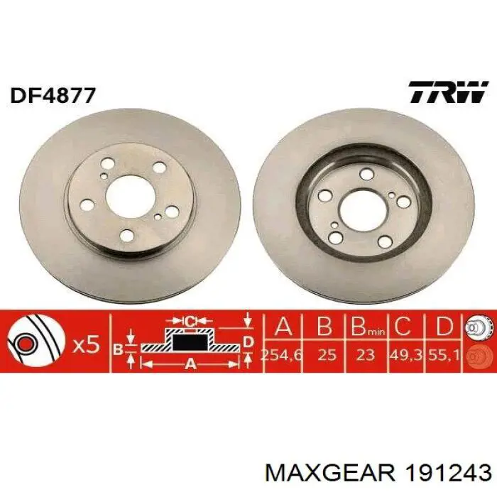 Гальмівні диски передні 191243 Maxgear