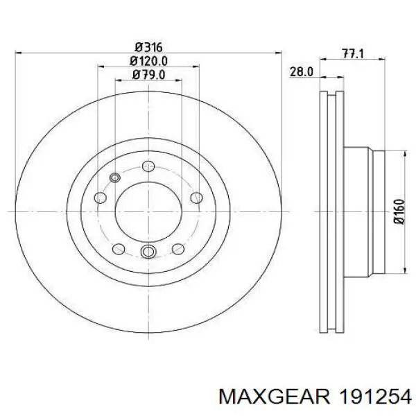 Диск гальмівний передній Maxgear 191254