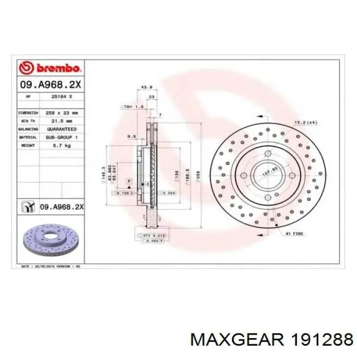 Гальмівні диски передні 191288 Maxgear
