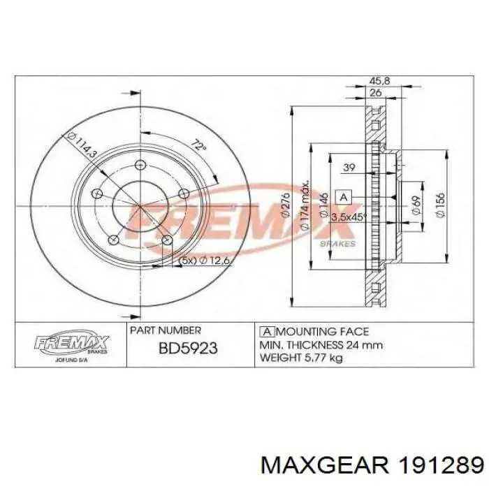 Гальмівні диски передні 191289 Maxgear