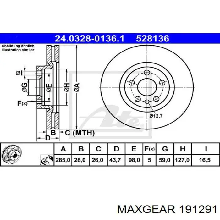 191291 Maxgear Гальмо дискове переднє