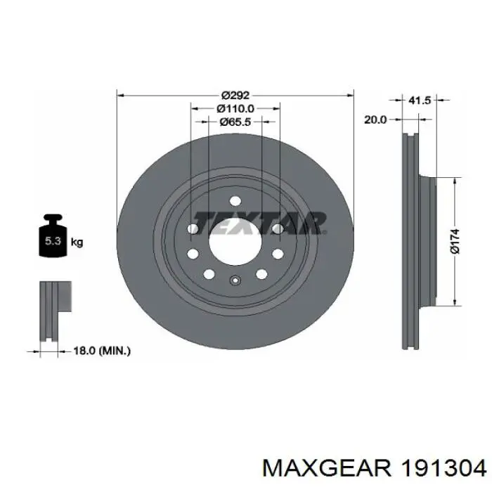 191304 Maxgear диск гальмівний задній