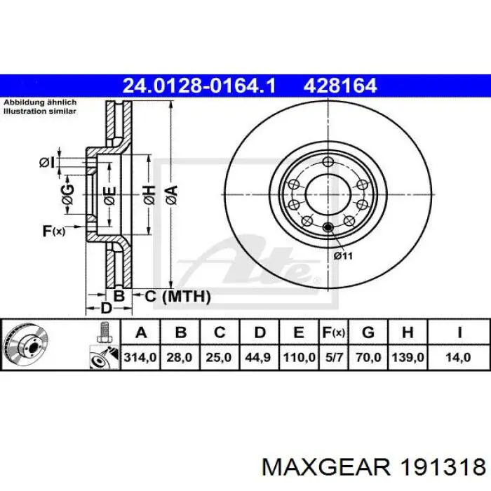 Диск гальмівний передній Maxgear 191318