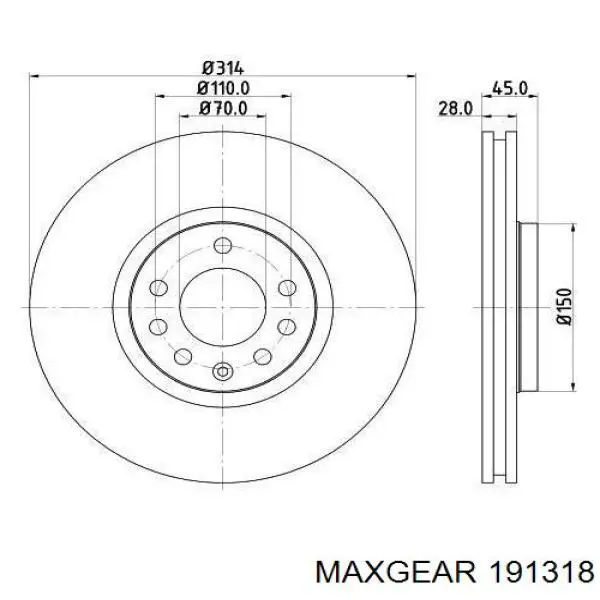 191318 Maxgear Гальмо дискове переднє