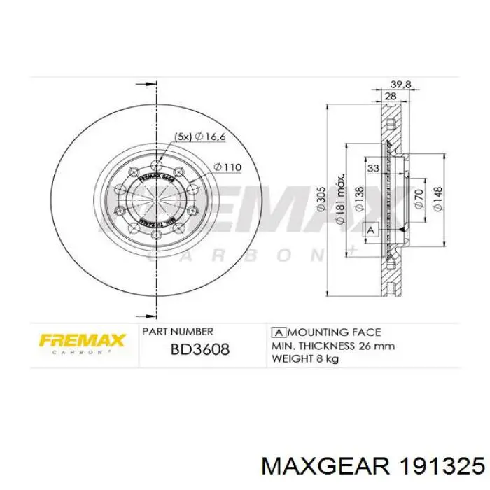Купити 191325 Maxgear Ротор гальмівний
