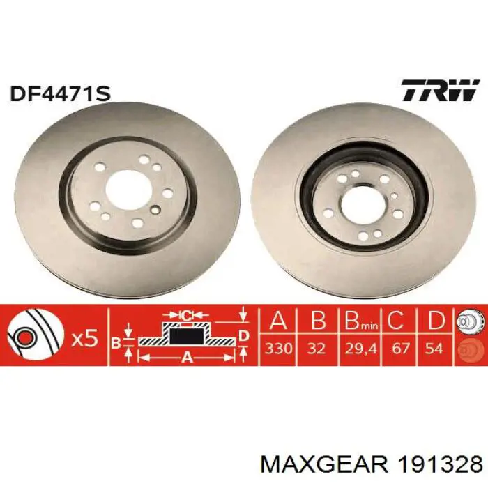 Гальмівні диски передні 191328 Maxgear