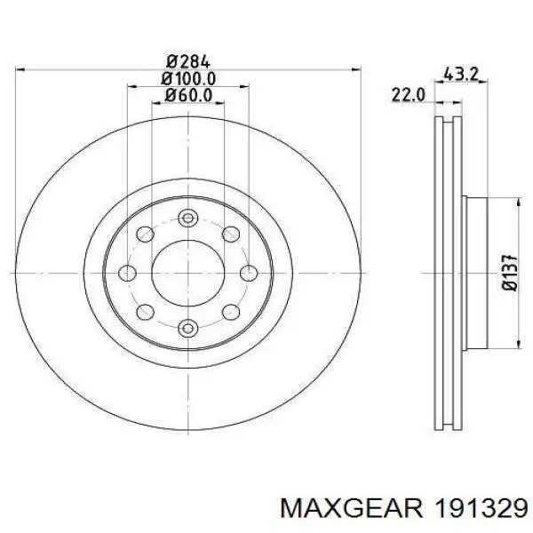 Диск гальмівний передній Maxgear 191329