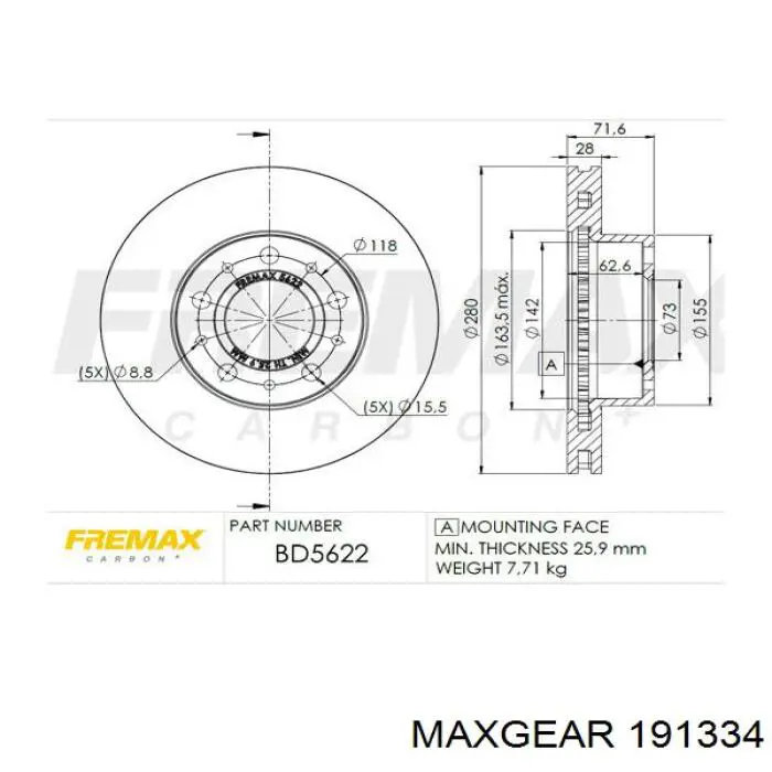 Гальмівні диски передні 191334 Maxgear