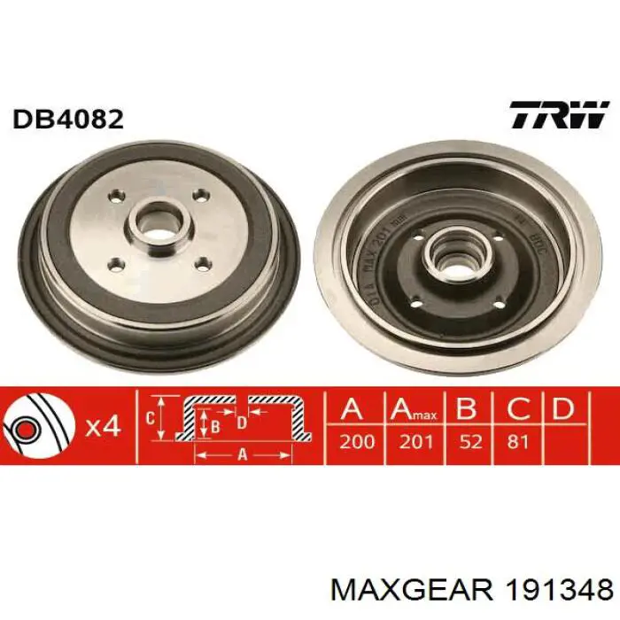 Барабан гальмівний задній 191348 Maxgear