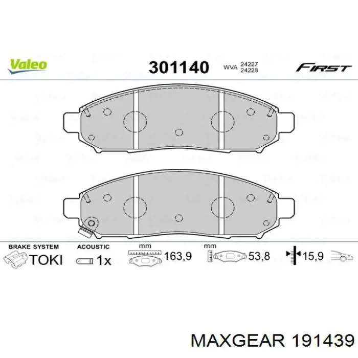 Передні тормозні колодки 191439 Maxgear