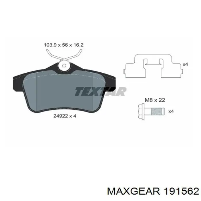Задні гальмівні колодки Maxgear 191562 ціна, від 22.86 USD