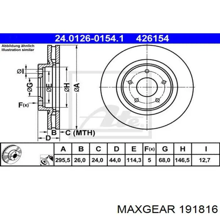 Диск гальмівний передній Maxgear 191816