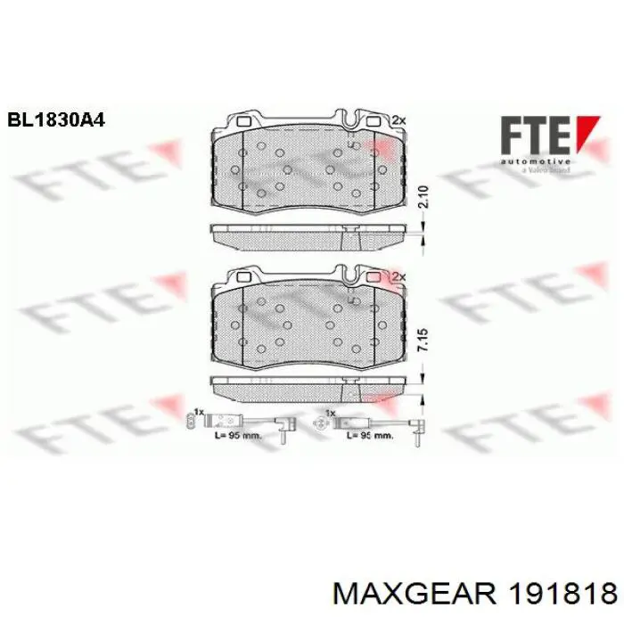 191818 Maxgear Передні гальмівні колодки