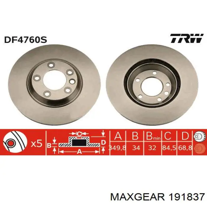 Гальмівні диски передні 191837 Maxgear