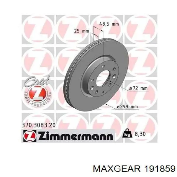 Диск переднього гальма Maxgear 191859 ціна, від 51.49 USD