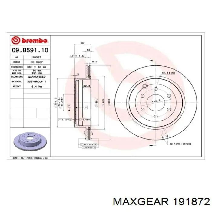 Диск гальмівний задній Maxgear 191872