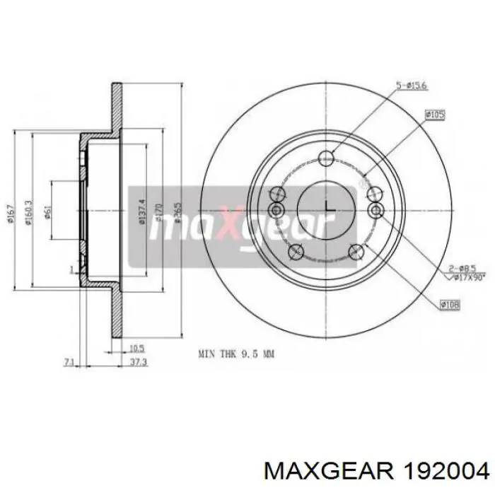 Диск гальмівний задній 192004 Maxgear