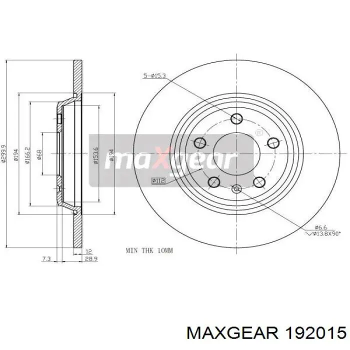 Диск гальмівний задній 192015 Maxgear