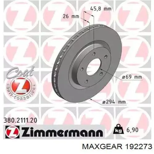 Диск гальмівний передній Maxgear 192273