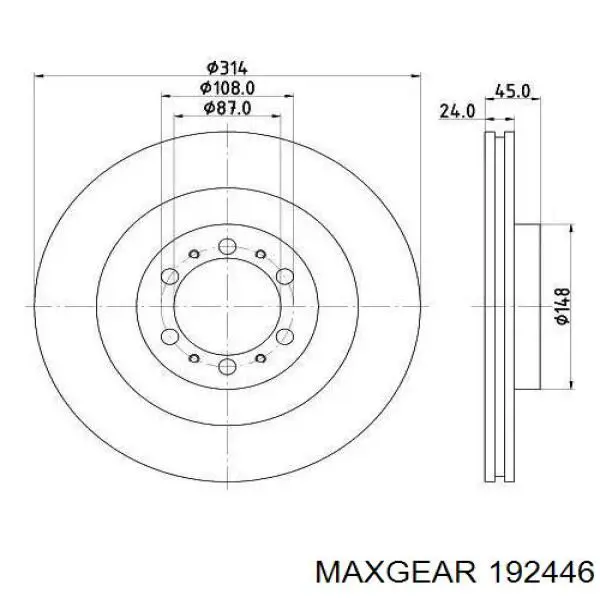 Диск гальмівний передній 192446 Maxgear