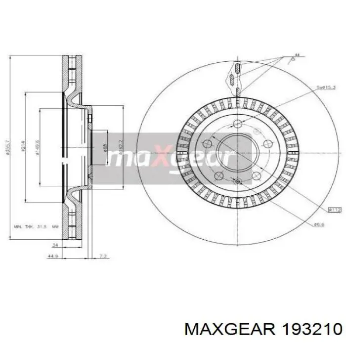 Диск гальмівний передній 193210 Maxgear