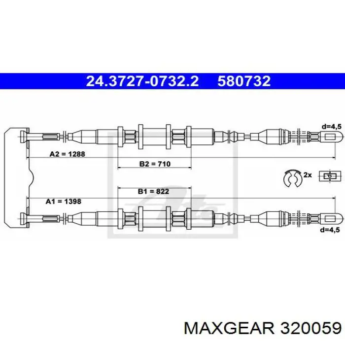 Трос ручного гальма задній, правий/лівий 320059 Maxgear