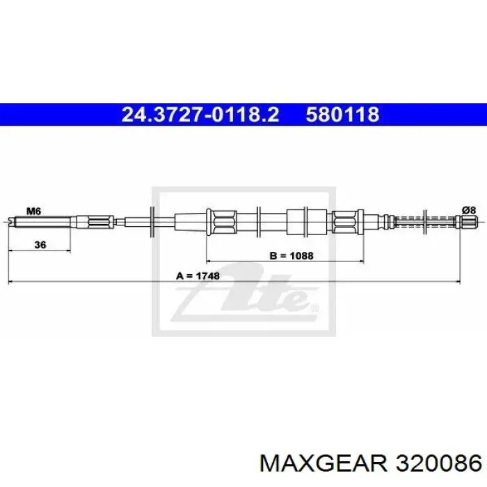 Трос ручного гальма задній, правий/лівий Maxgear 320086 ціна, від 6.23 USD