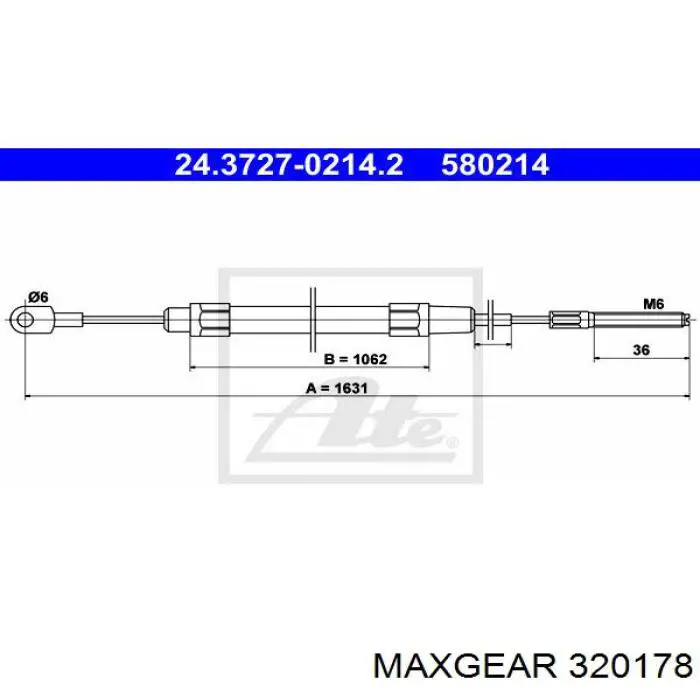 Трос ручного гальма задній, правий/лівий Maxgear 320178 ціна, від 11.95 USD