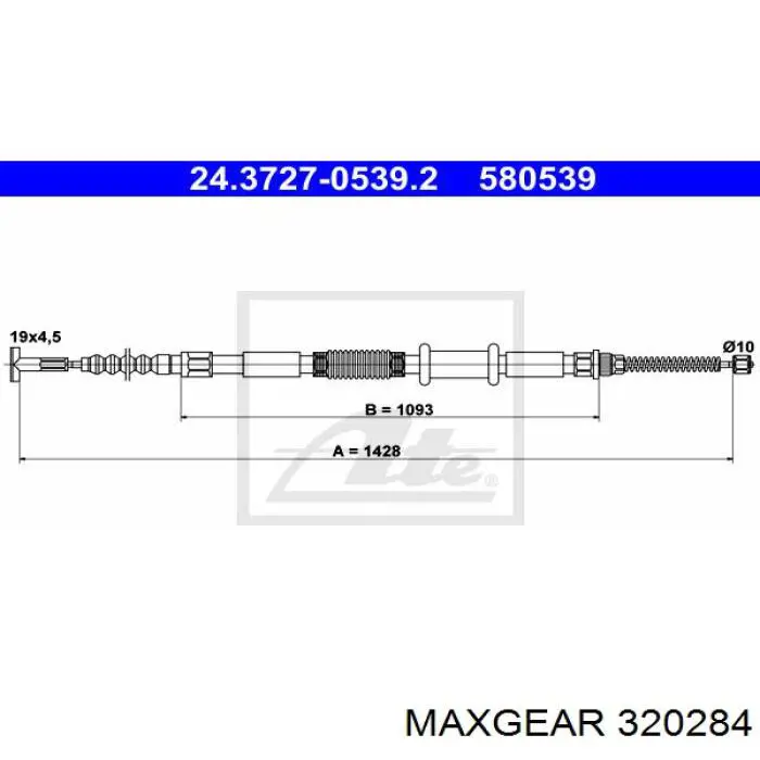 Трос ручного гальма задній, лівий 320284 Maxgear