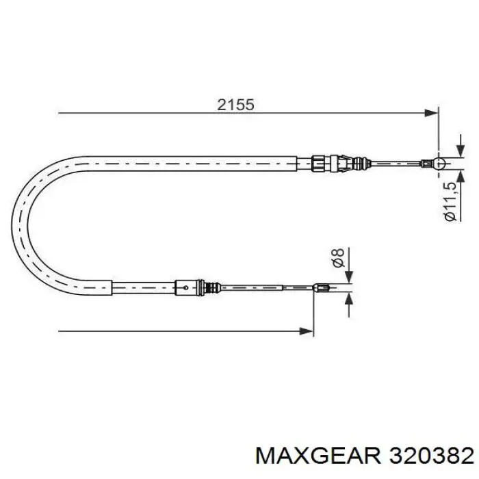 Трос ручного гальма задній, правий/лівий 320382 Maxgear