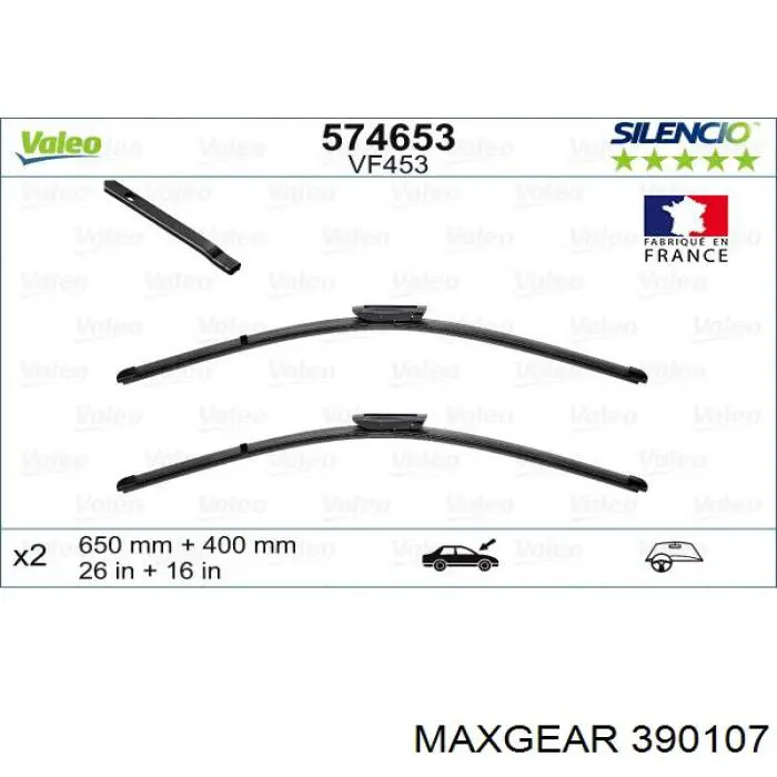 Щітка-двірник лобового скла, комплект з 2-х шт. 390107 Maxgear