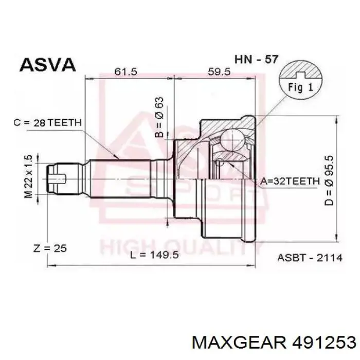 ШРУС зовнішній передній 491253 Maxgear