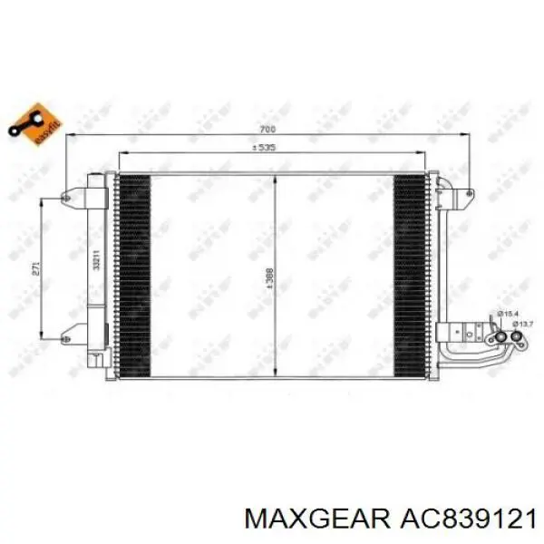 Радіатор кондиціонера AC839121 Maxgear