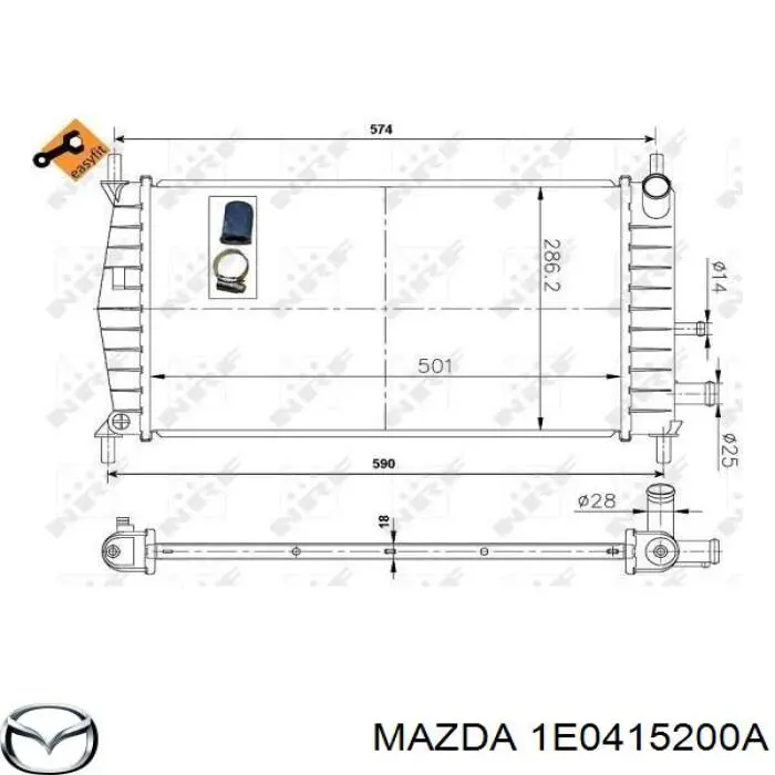 Радіатор охолодження двигуна 1E0415200A Mazda